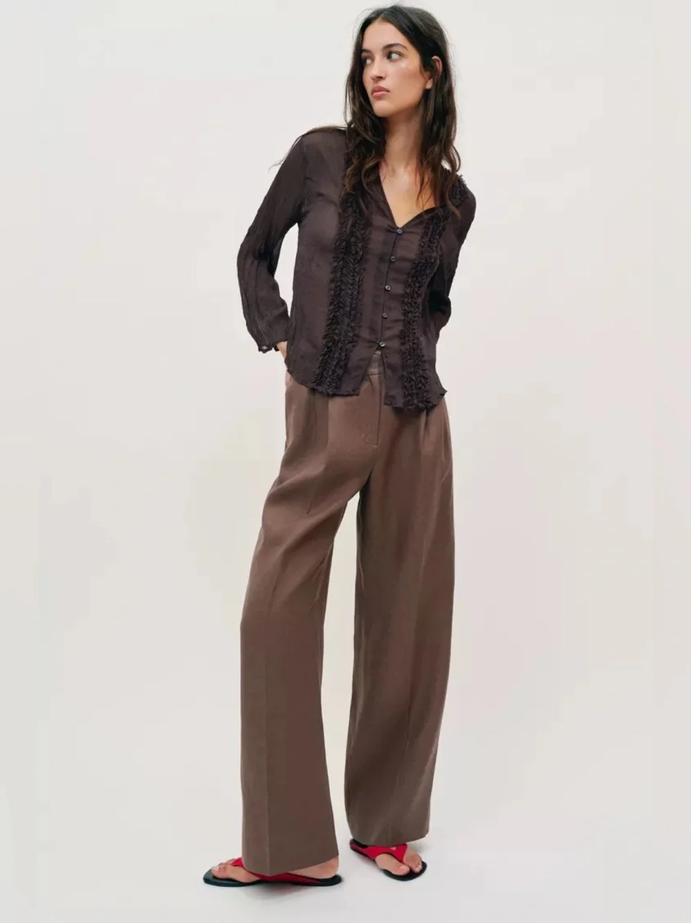 Zara 100% LINEN STRAIGHT LEG PANTS